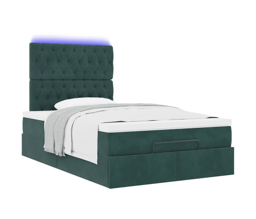 Estructura de cama otomana colchones terciopelo verde oscuro