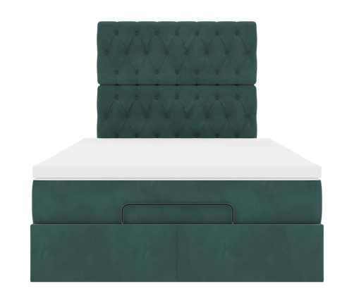 Estructura de cama otomana colchones terciopelo verde oscuro