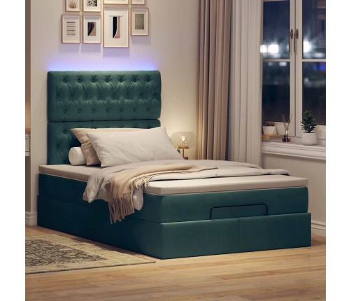 Estructura de cama otomana colchones terciopelo verde oscuro