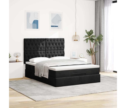 Estructura de cama otomana con colchones terciopelo negro