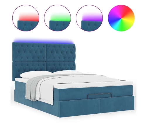Estructura de cama otomana con colchones terciopelo azul oscuro