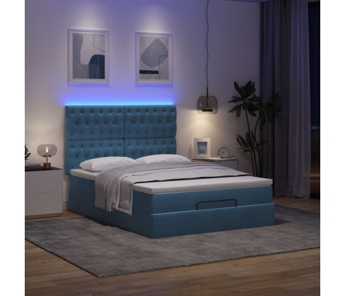 Estructura de cama otomana con colchones terciopelo azul oscuro