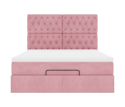 Estructura cama otomana con colchones terciopelo rosa 140x190cm