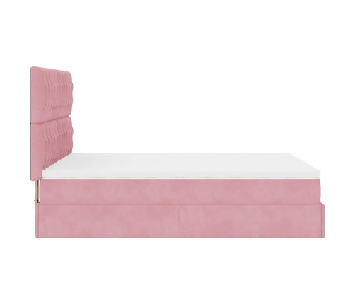 Estructura cama otomana con colchones terciopelo rosa 140x190cm