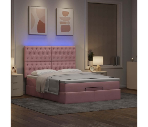 Estructura cama otomana con colchones terciopelo rosa 140x190cm