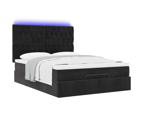 Estructura cama otomana colchones terciopelo negro 140x200cm