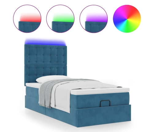 Estructura de cama otomana con colchones terciopelo azul oscuro