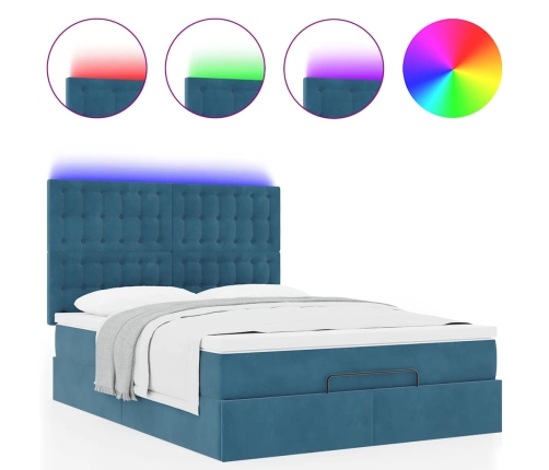 Estructura de cama otomana con colchones terciopelo azul oscuro