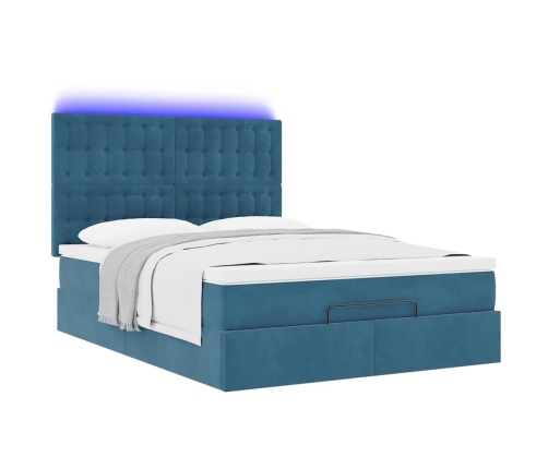 Estructura de cama otomana con colchones terciopelo azul oscuro