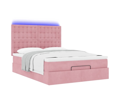 Estructura cama otomana con colchones terciopelo rosa 140x190cm