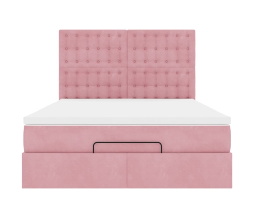 Estructura cama otomana con colchones terciopelo rosa 140x190cm