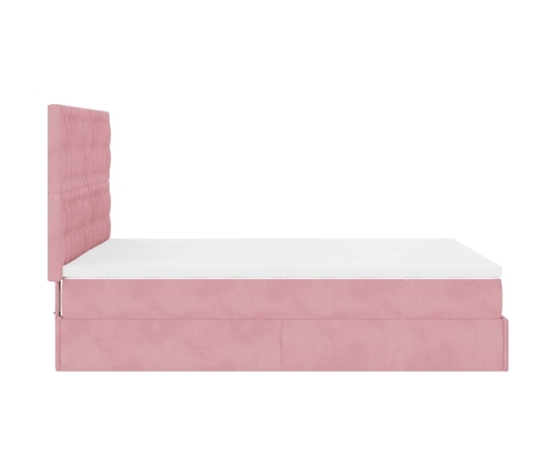 Estructura cama otomana con colchones terciopelo rosa 140x190cm