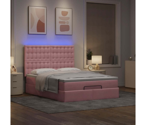 Estructura cama otomana con colchones terciopelo rosa 140x190cm