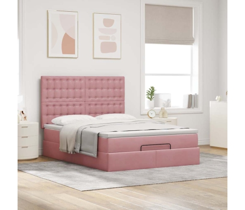 Estructura cama otomana colchones terciopelo rosa 140x200cm