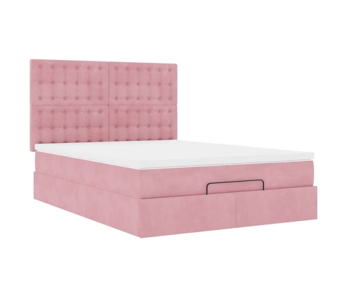 Estructura cama otomana colchones terciopelo rosa 140x200cm