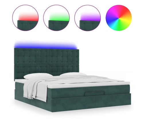 Estructura de cama otomana colchones terciopelo verde oscuro