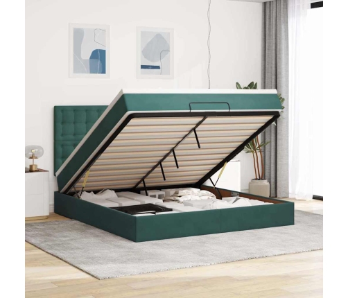 Estructura de cama otomana colchones terciopelo verde oscuro
