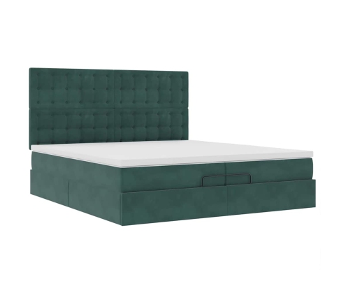 Estructura de cama otomana colchones terciopelo verde oscuro