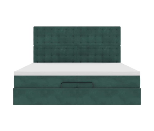 Estructura de cama otomana colchones terciopelo verde oscuro