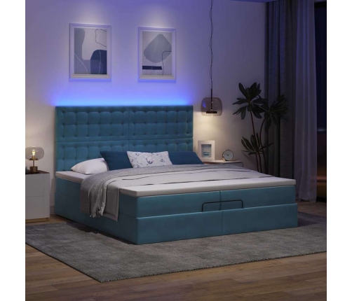 Cama otomana con colchones y luces LED azul oscuro 200x200 cm
