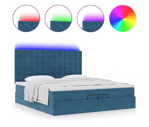 Cama otomana con colchones y luces LED azul oscuro 200x200 cm