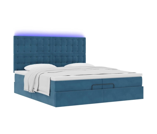 Cama otomana con colchones y luces LED azul oscuro 200x200 cm