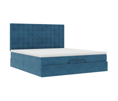 Cama otomana con colchones y luces LED azul oscuro 200x200 cm