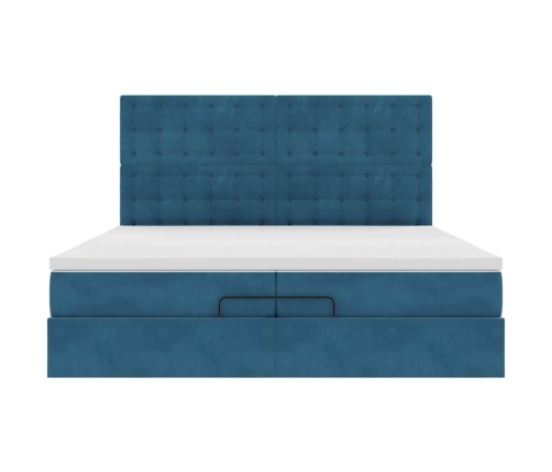 Cama otomana con colchones y luces LED azul oscuro 200x200 cm