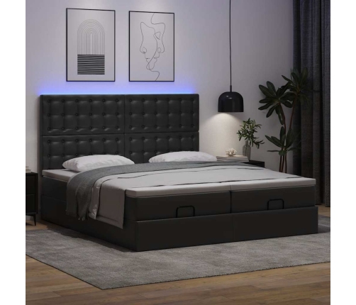 Cama otomana colchón y LED cuero sintético negro 160x200 cm