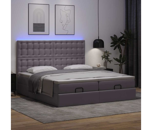 Cama otomana colchón y LED cuero sintético gris 160x200 cm