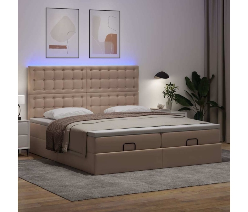 Cama otomana colchón y LED cuero sintético capuchino 160x200cm