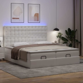 Cama otomana colchón&LED cuero sintético blanco puro 180x200cm