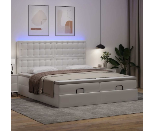 Cama otomana colchón&LED cuero sintético blanco puro 180x200cm