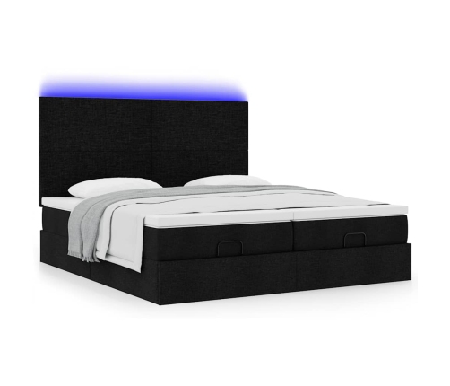 Estructura de cama otomana con colchones tela negra 160x200 cm