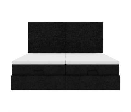 Estructura de cama otomana con colchones tela negra 160x200 cm