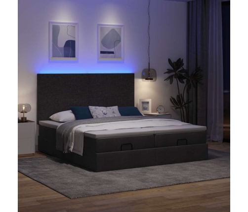 Estructura de cama otomana con colchones tela negra 160x200 cm