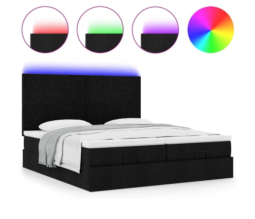 Estructura de cama otomana con colchones tela negra 200x200cm
