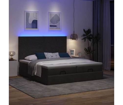 Estructura de cama otomana con colchones tela negra 200x200cm