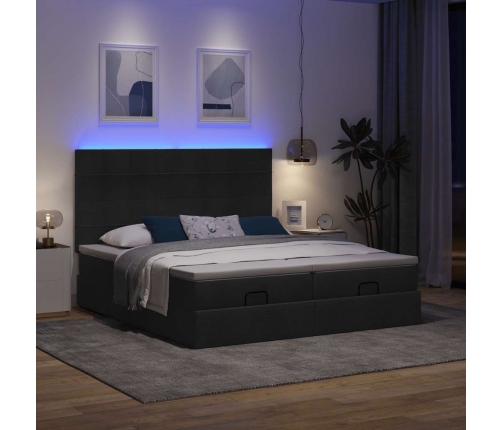 Estructura de cama otomana con colchones tela negra 180x200cm