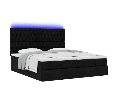 Estructura de cama otomana con colchones tela negra 160x200 cm