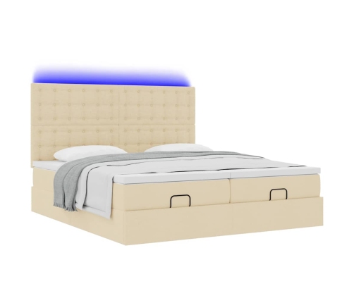 Estructura de cama otomana con colchones tela crema 200x200cm
