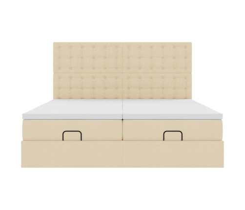 Estructura de cama otomana con colchones tela crema 200x200cm