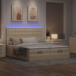 Estructura de cama otomana con colchones tela crema 200x200cm