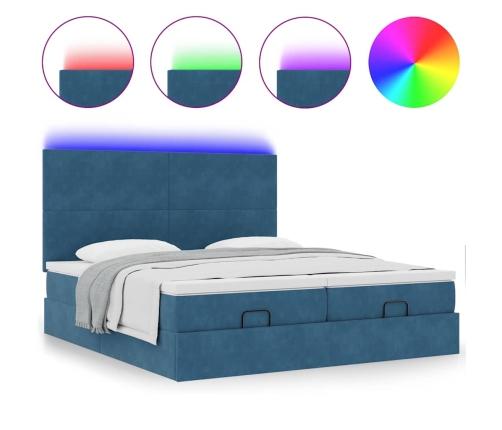 Cama otomana con colchones y luces LED azul oscuro 200x200 cm