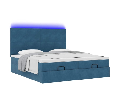 Cama otomana con colchones y luces LED azul oscuro 200x200 cm