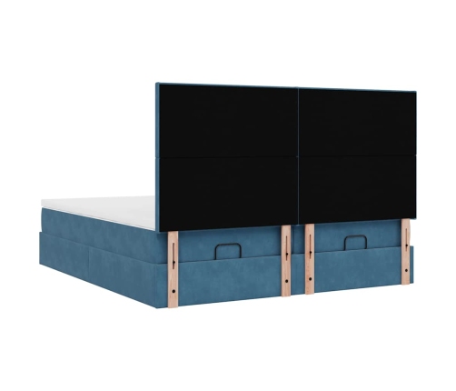 Cama otomana con colchones y luces LED azul oscuro 200x200 cm