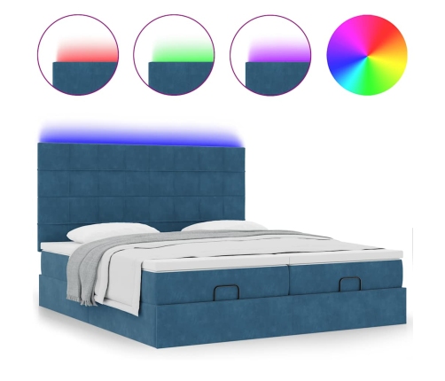 Cama otomana con colchones y luces LED azul oscuro 200x200 cm