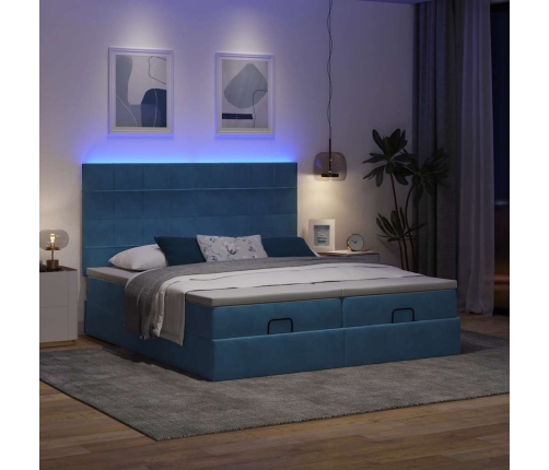 Cama otomana con colchones y luces LED azul oscuro 200x200 cm