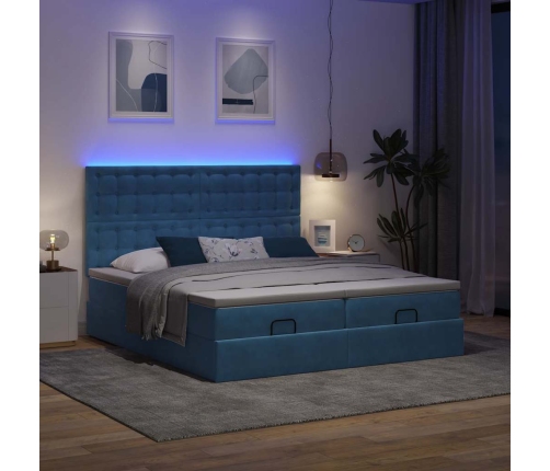 Cama otomana con colchones y luces LED azul oscuro 200x200 cm