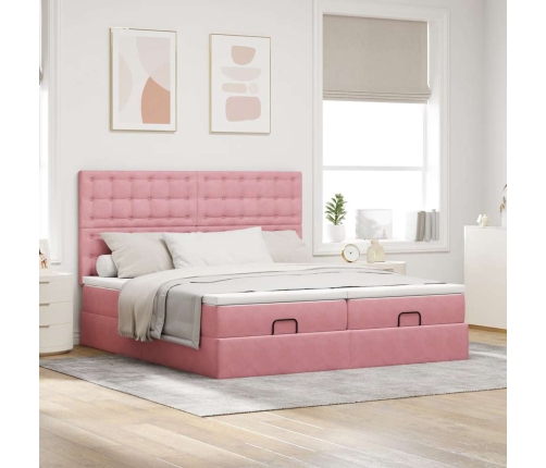 Estructura de cama otomana colchones terciopelo rosa 200x200cm